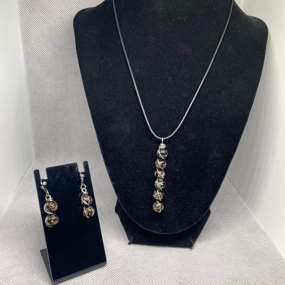 Black Firefly Beads Wrapped With Copper-core Wire Necklace & Earring Set